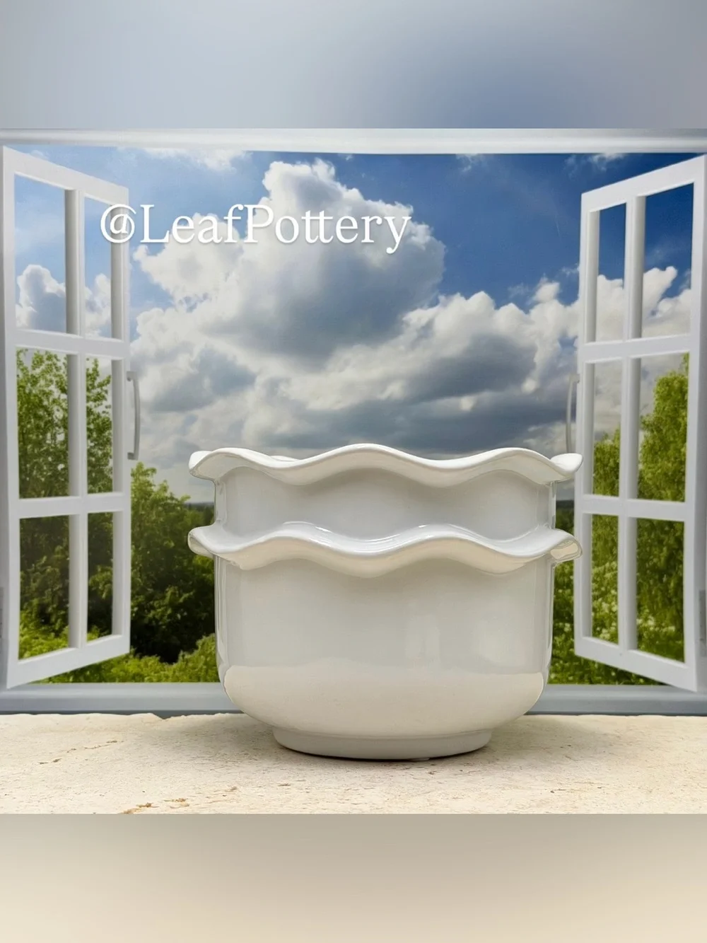 Scalloped Ceramic Planter with Drainage Hole, Small White Plant Pot 4.5 Inch